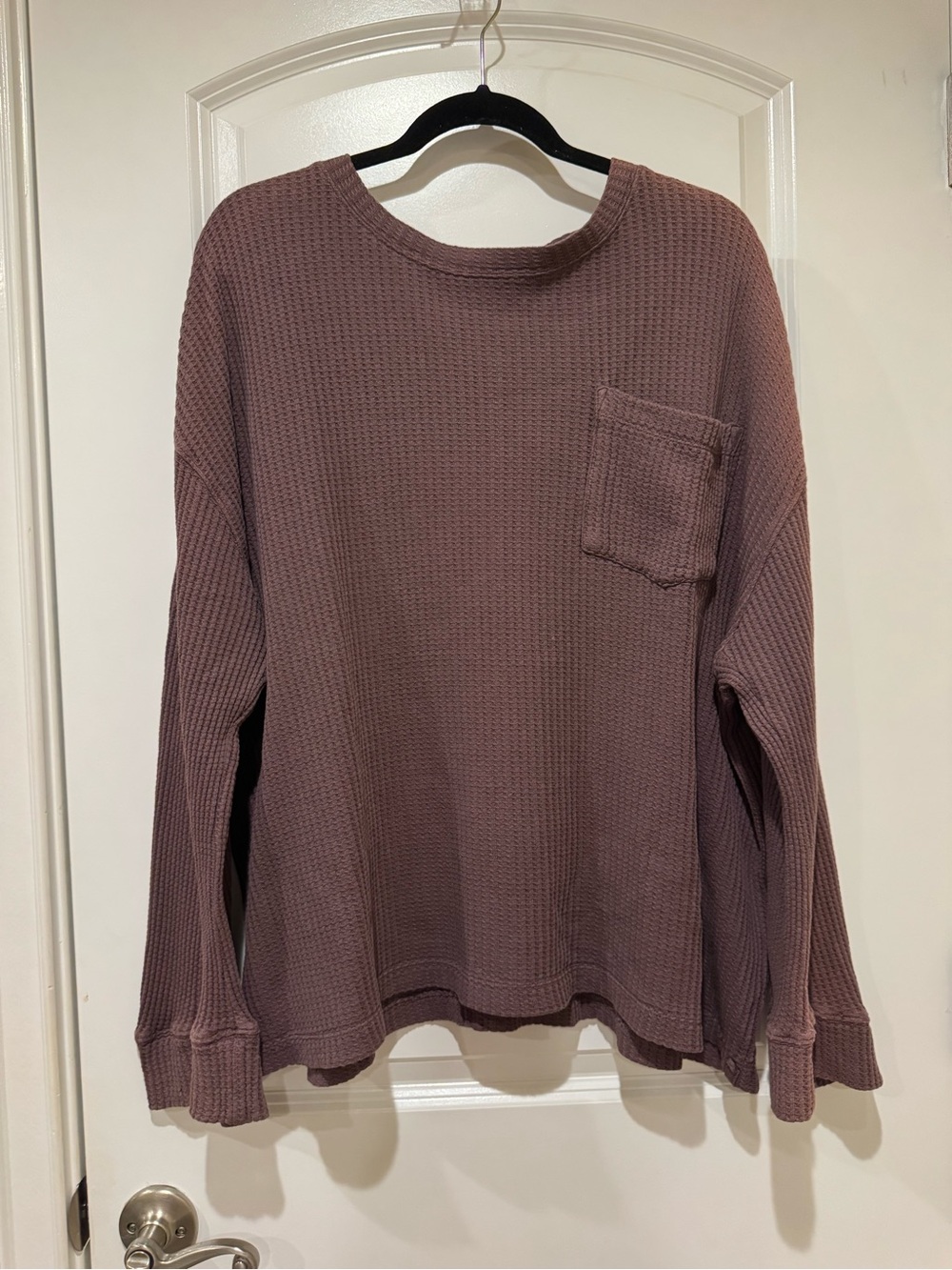 Free People Long Sleeve Waffle Knit Top in Mauve